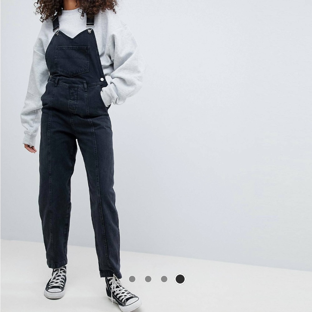 Black denim overalls